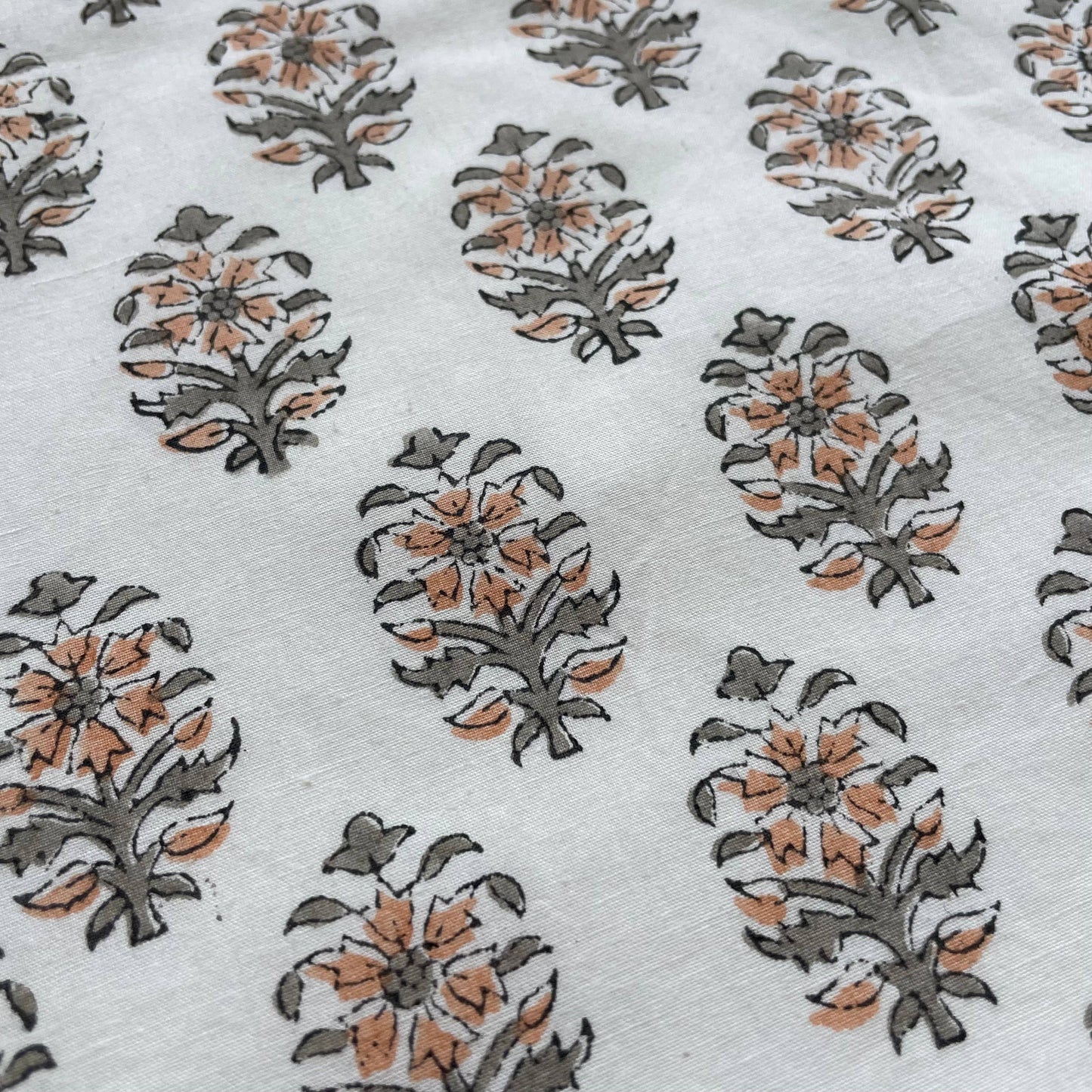 Cotton Peach Gray Floral Motif Square Pillow Cover 18x18