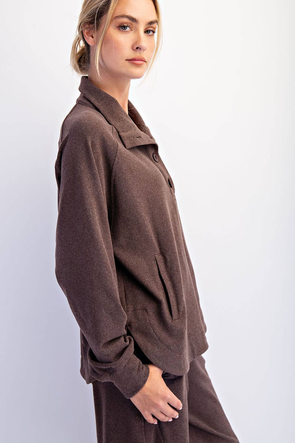 Brushed Rib Button Down Pullover