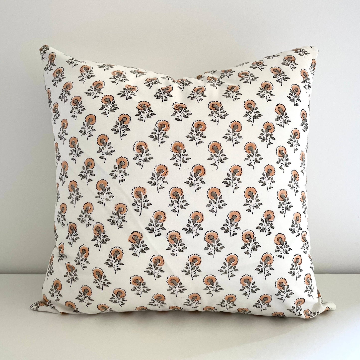 Cotton Peach Vintage Floral Buds Square Pillow Cover