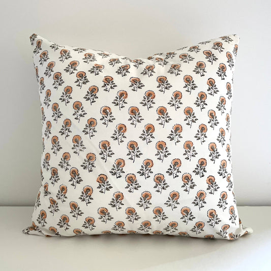 Cotton Peach Vintage Floral Buds Square Pillow Cover