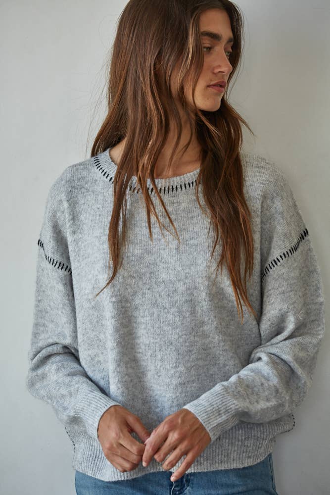 Knit Sweater with Contrast Stitches Detail