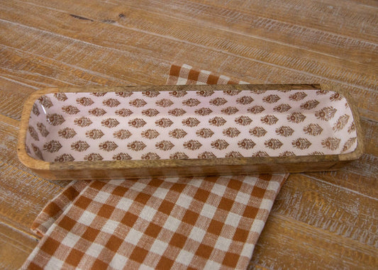 Mango Wood And Enamel Block Print Silhouette Tray