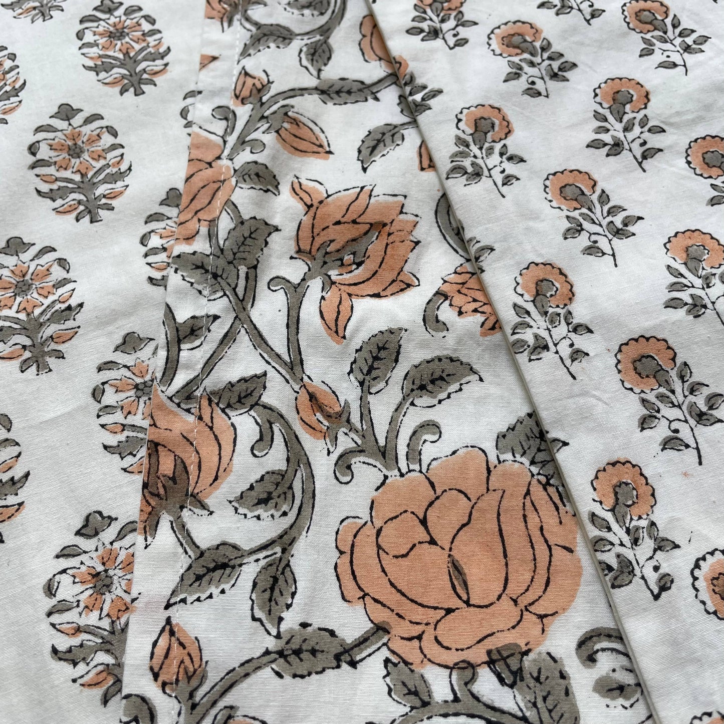 Cotton Peach Gray Floral Motif Square Pillow Cover 18x18