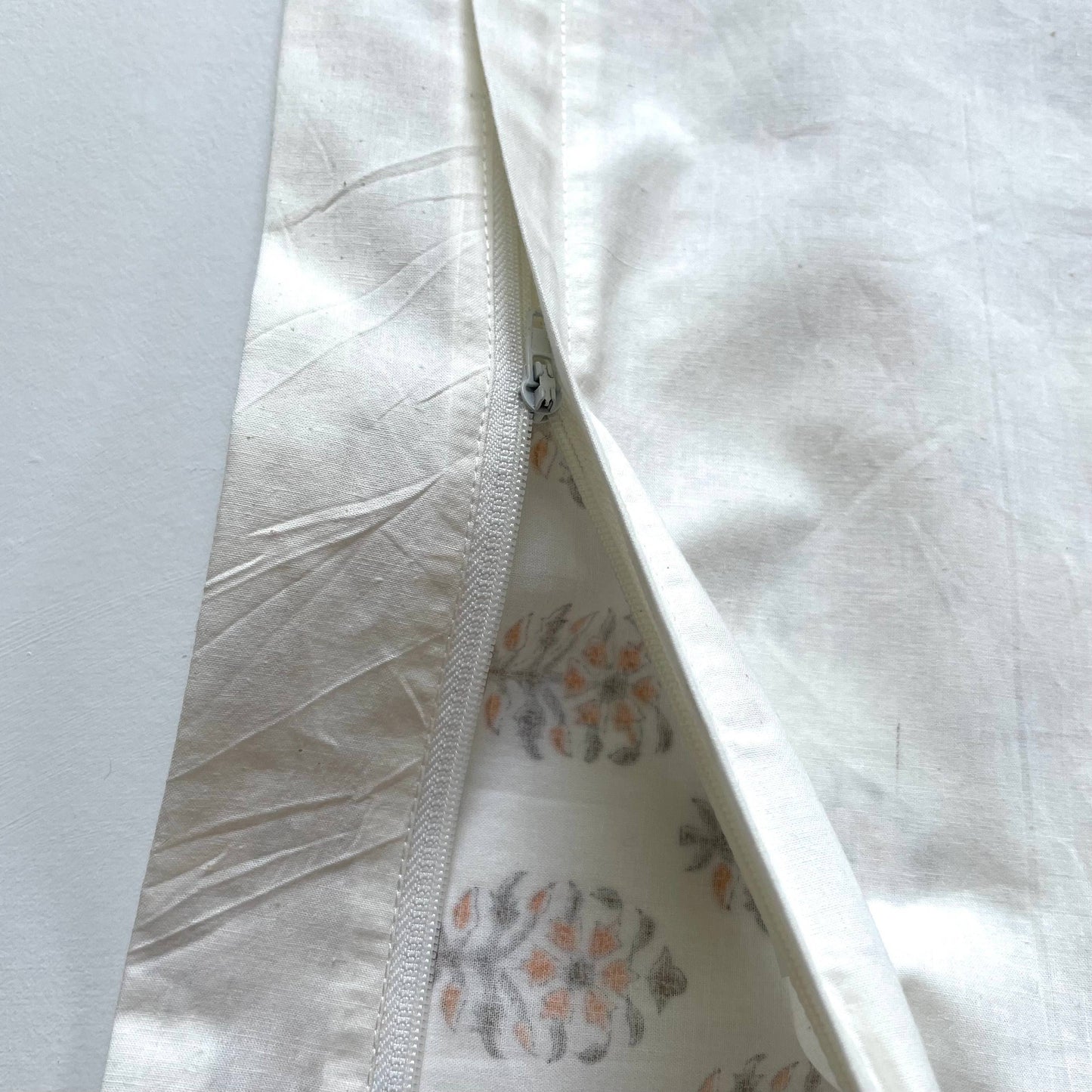Cotton Peach Gray Floral Motif Square Pillow Cover 18x18
