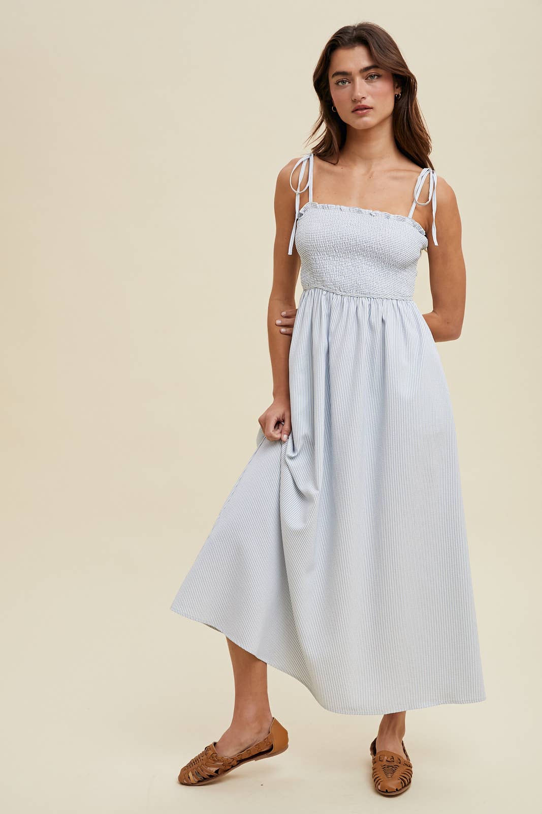 Striped Tie Shoulder Maxi Dress