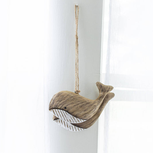 Carved Whale Decorative Accent Natural Wood
