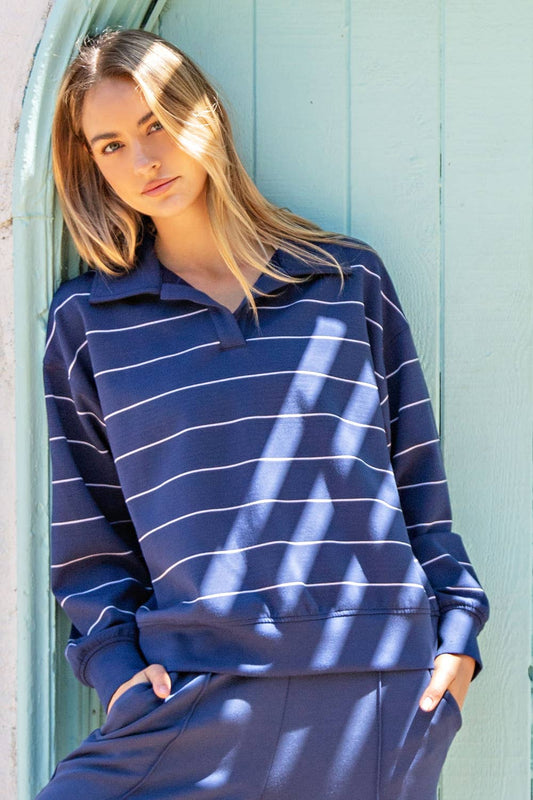 Modal Scuba Stripe Polo Sweatshirt