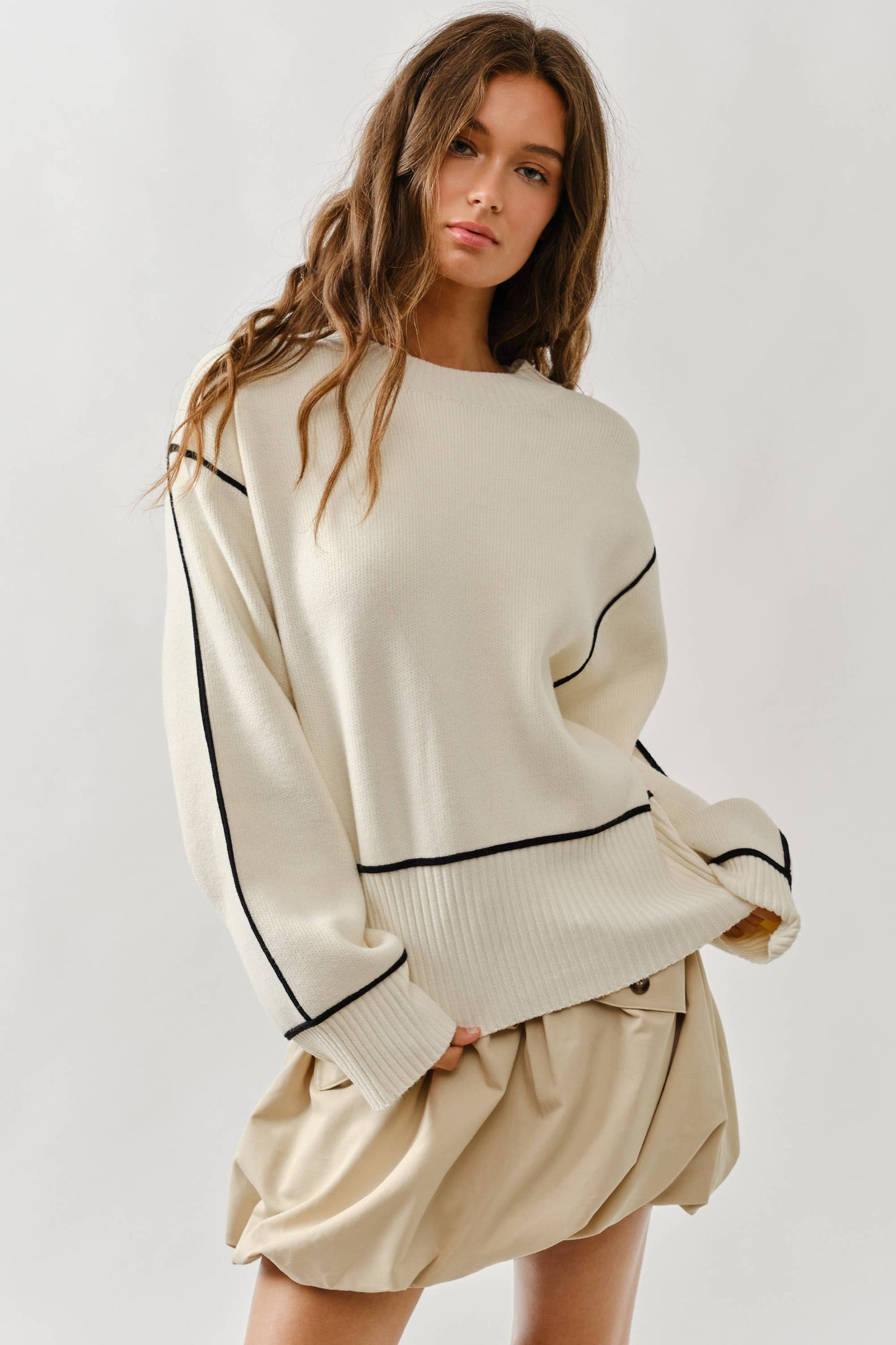 Oversized Fit Contrast Stitching Sweater