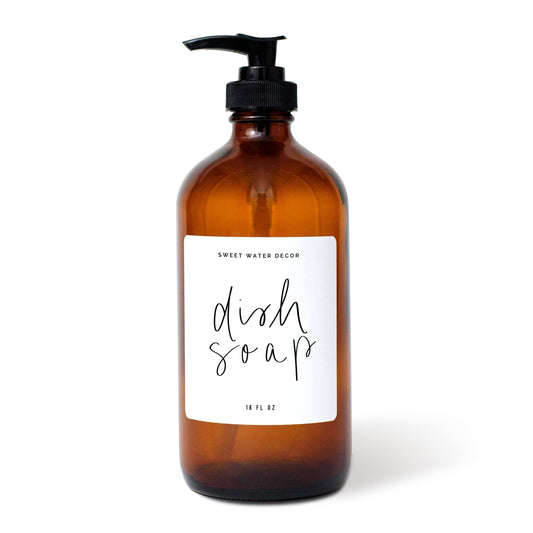16oz Amber Glass Dish Soap Dispenser
