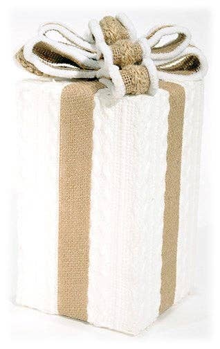 White Knit Gift Box with Burlap Bow - 2 Sizes