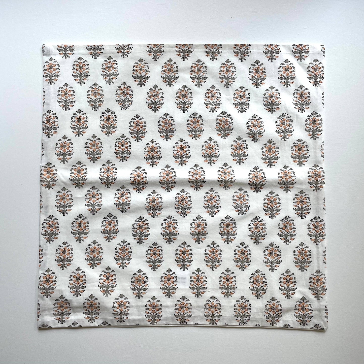 Cotton Peach Gray Floral Motif Square Pillow Cover 18x18