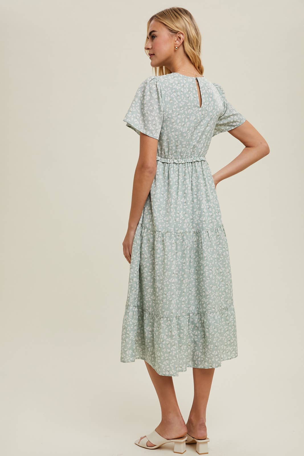 Floral Flutter Sleeve Tiered Midi Dress