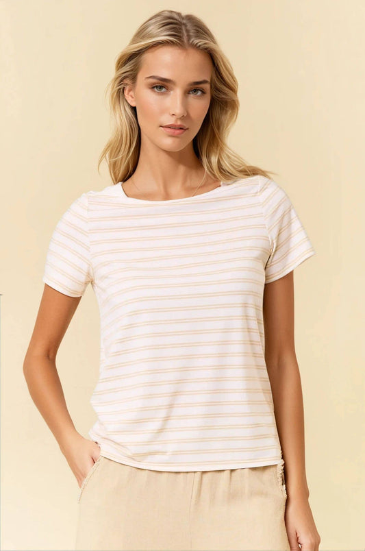 Soft Stripe Boat Neck Short Sleeve Tee