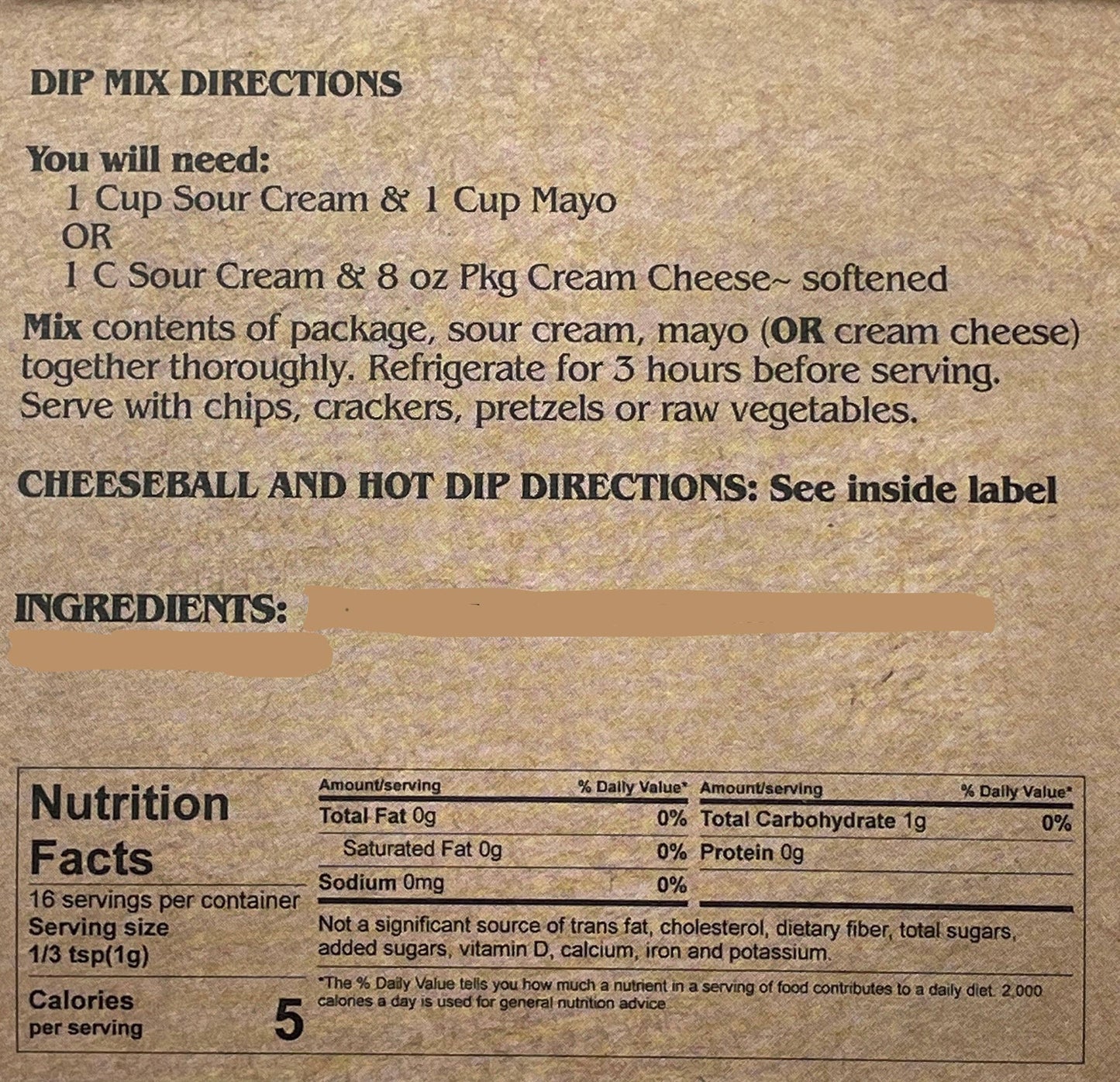Bacon Cheddar Dip Mix