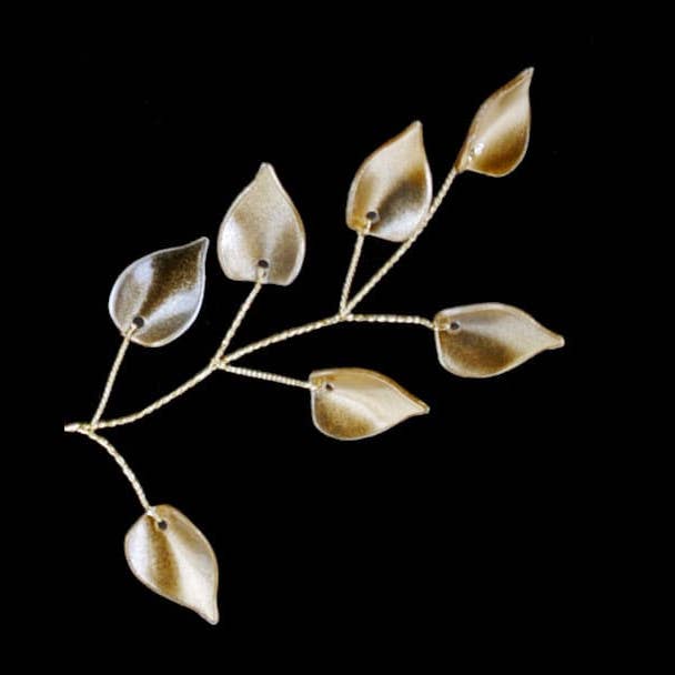 Artificial Gold Wired Twig Pick with Hanging Leaves - 12.5"