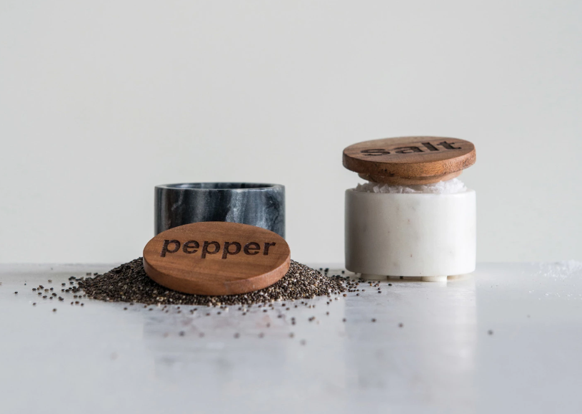 Salt and Pepper Container with Wood Lid