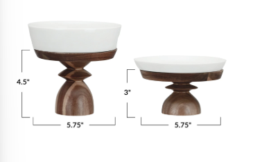 Stoneware Serving Dish w/ Wood Pedestal