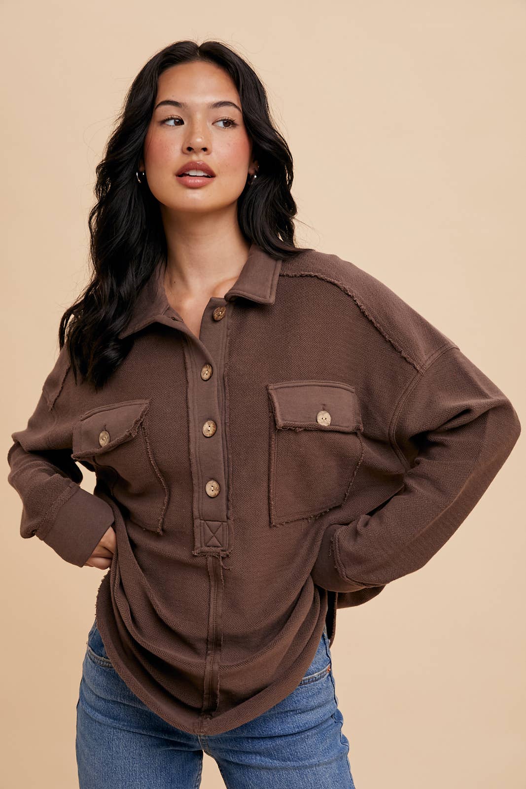 Collared Button Front Sweatshirt