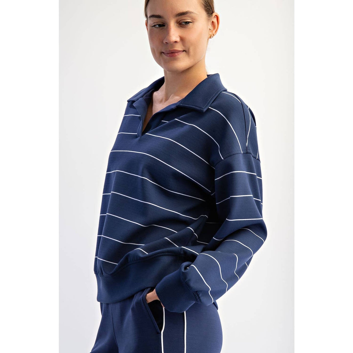 Modal Scuba Stripe Polo Sweatshirt
