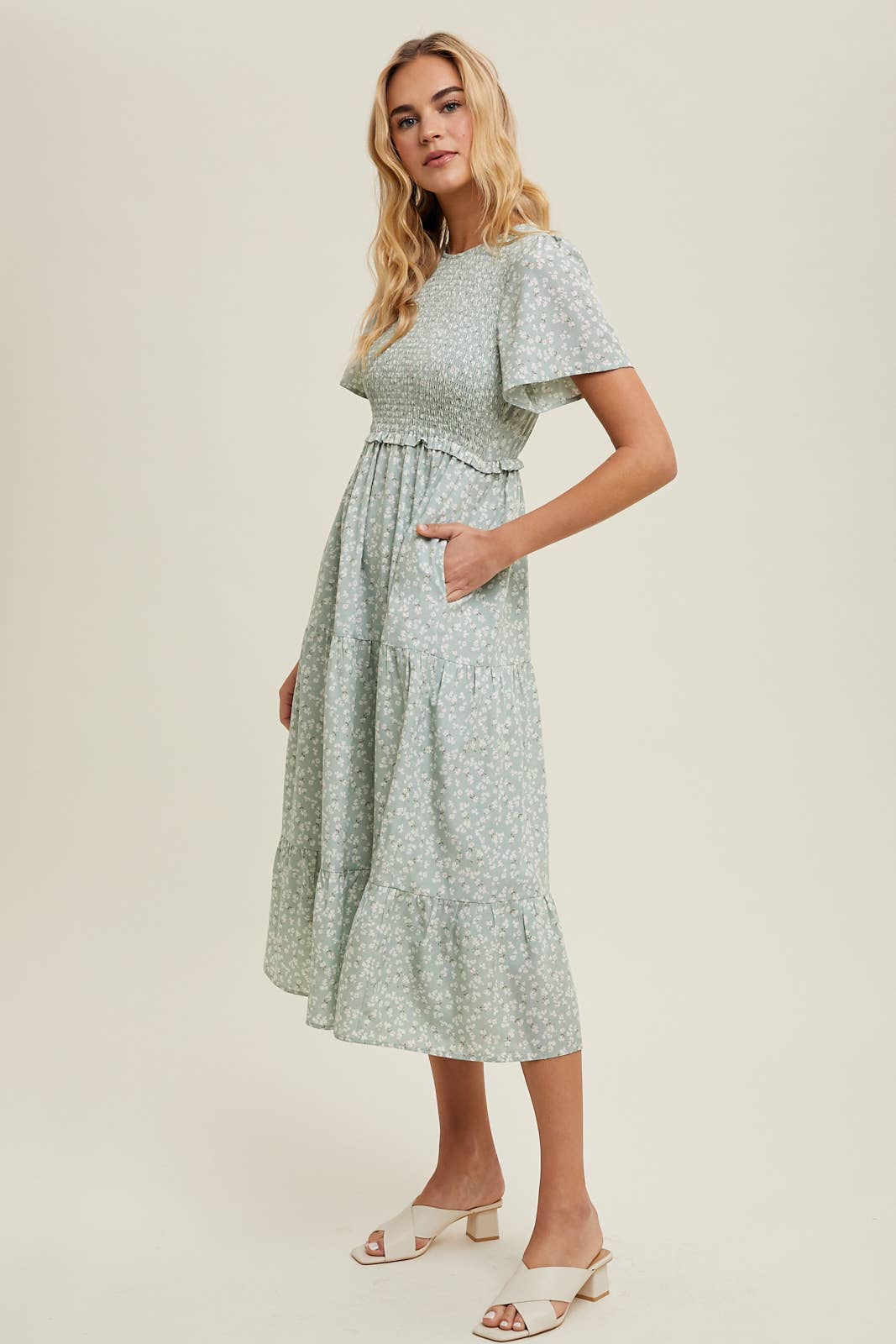 Floral Flutter Sleeve Tiered Midi Dress