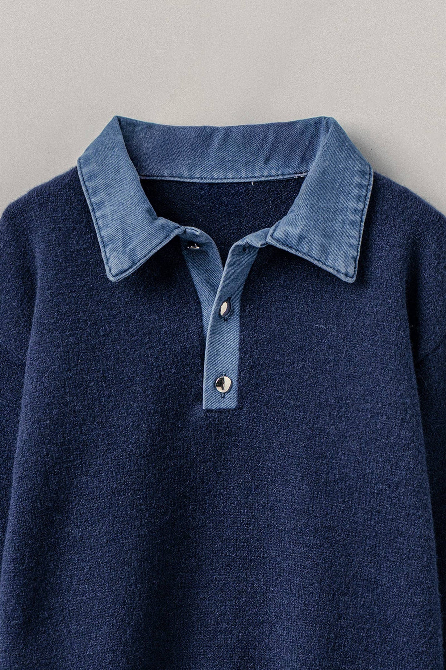 Denim Collar Contrast Button Knit Pullover