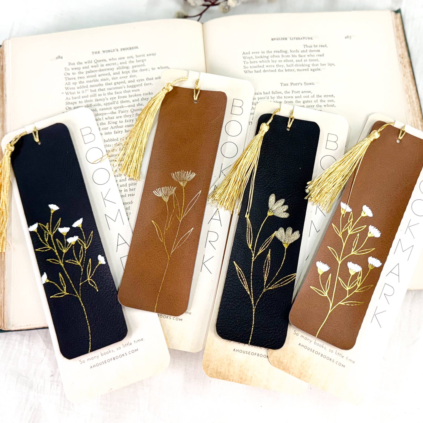Faux Leather Tassel Bookmarks-Floral