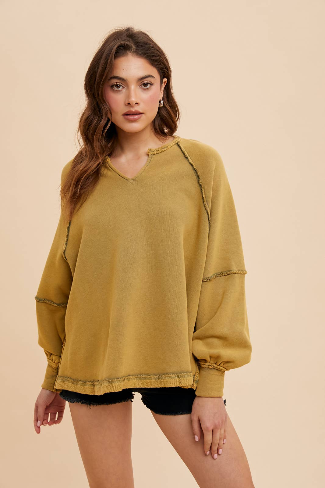 Oversized Garment Washed Notched Top