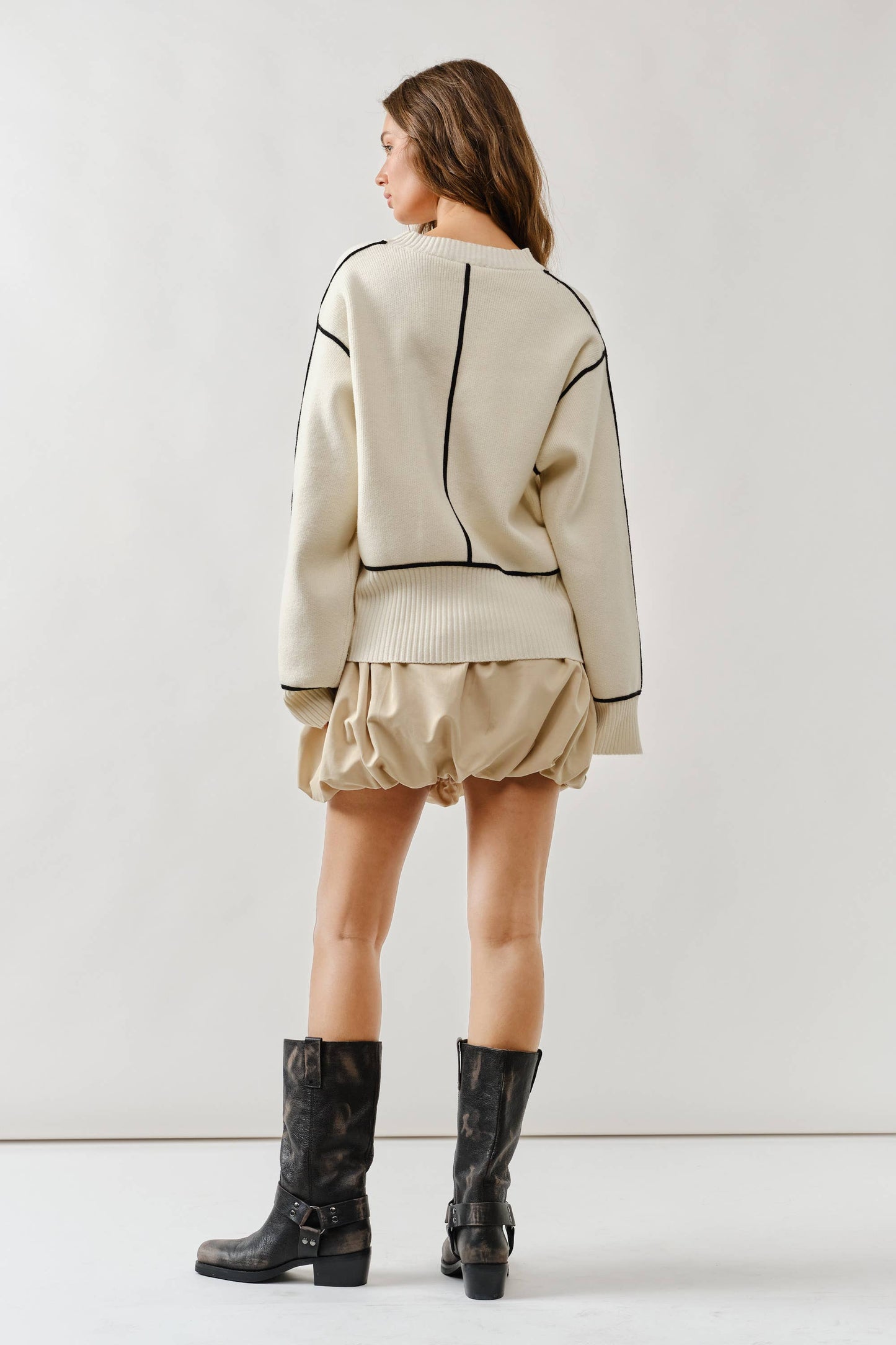 Oversized Fit Contrast Stitching Sweater
