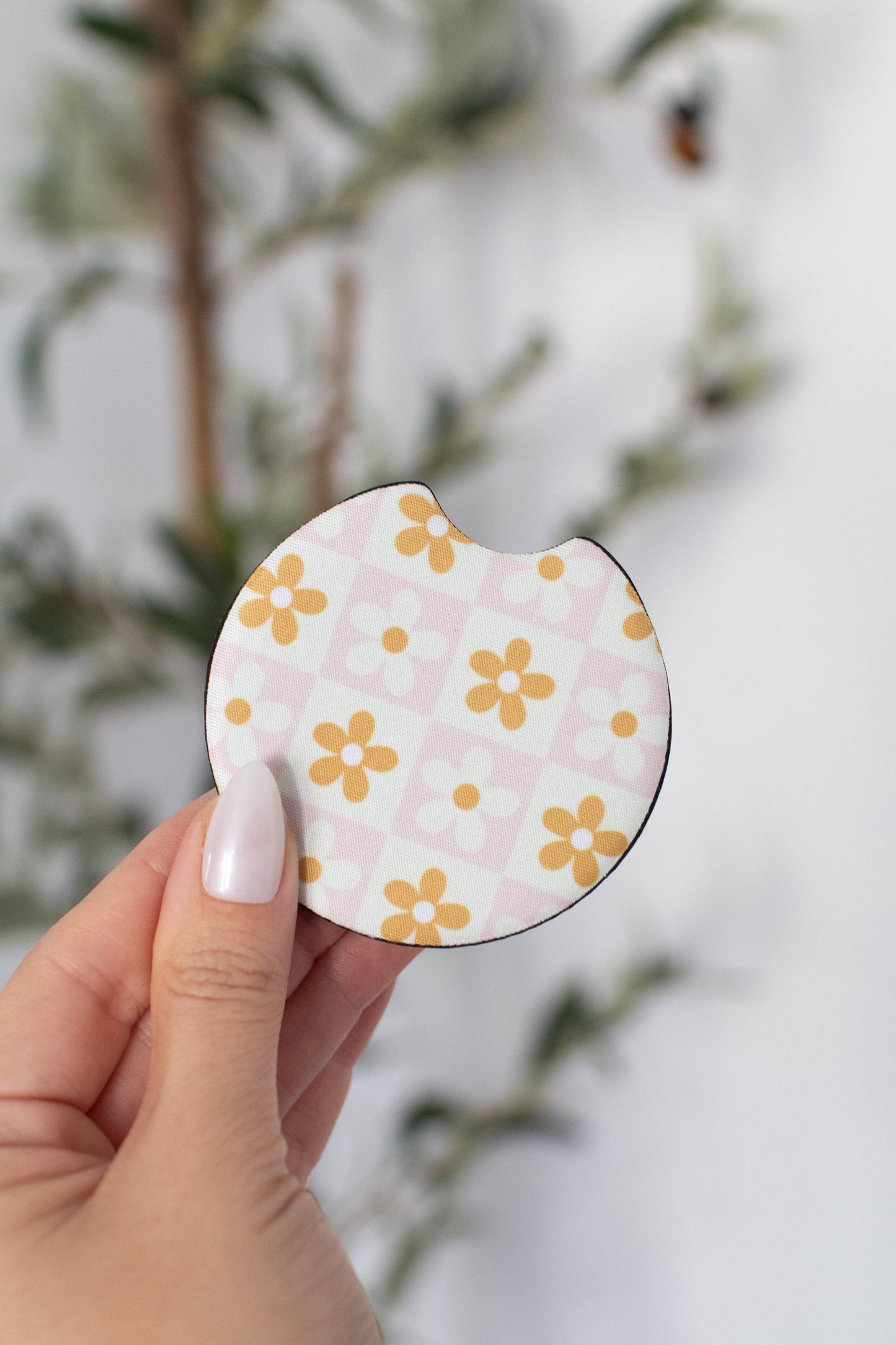 Checkered Daisies Car Coasters