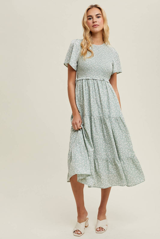 Floral Flutter Sleeve Tiered Midi Dress