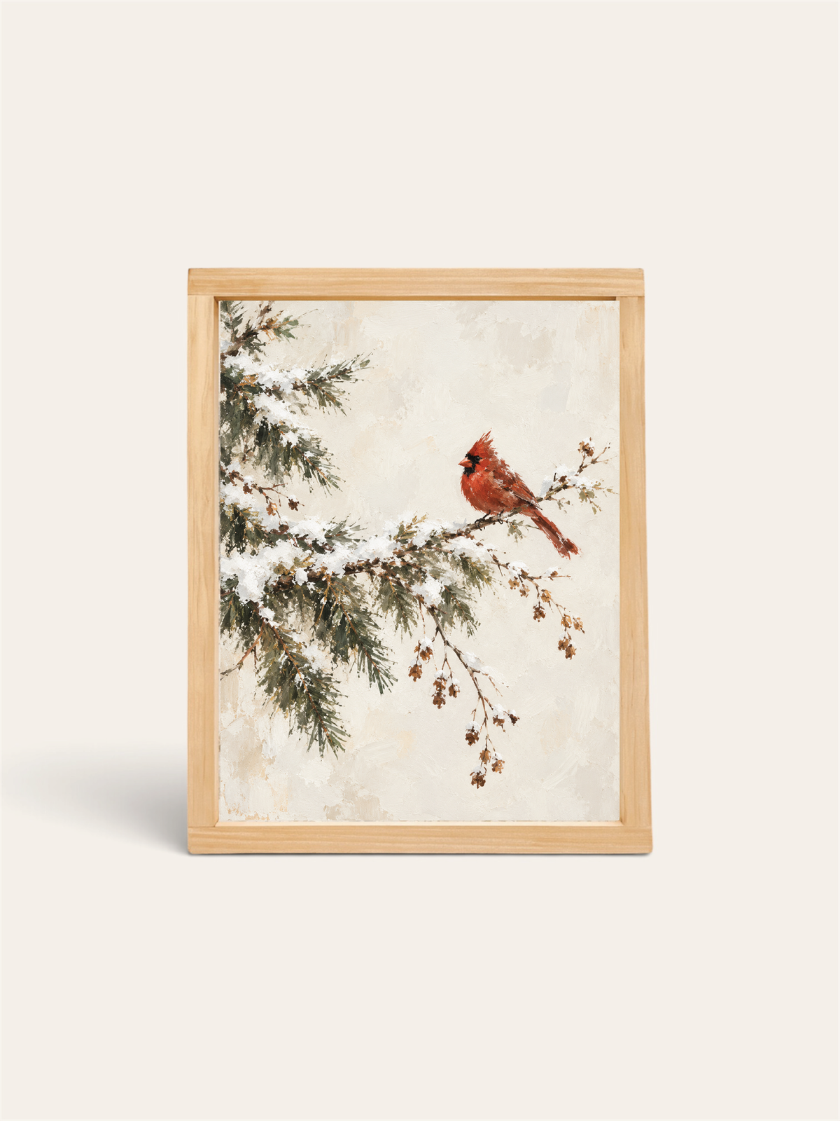 Single Cardinal on Snowy Branch | Christmas Memorial Wall Art