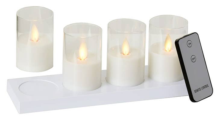 LED Votive Candles w/Charging Dock - Set of 4