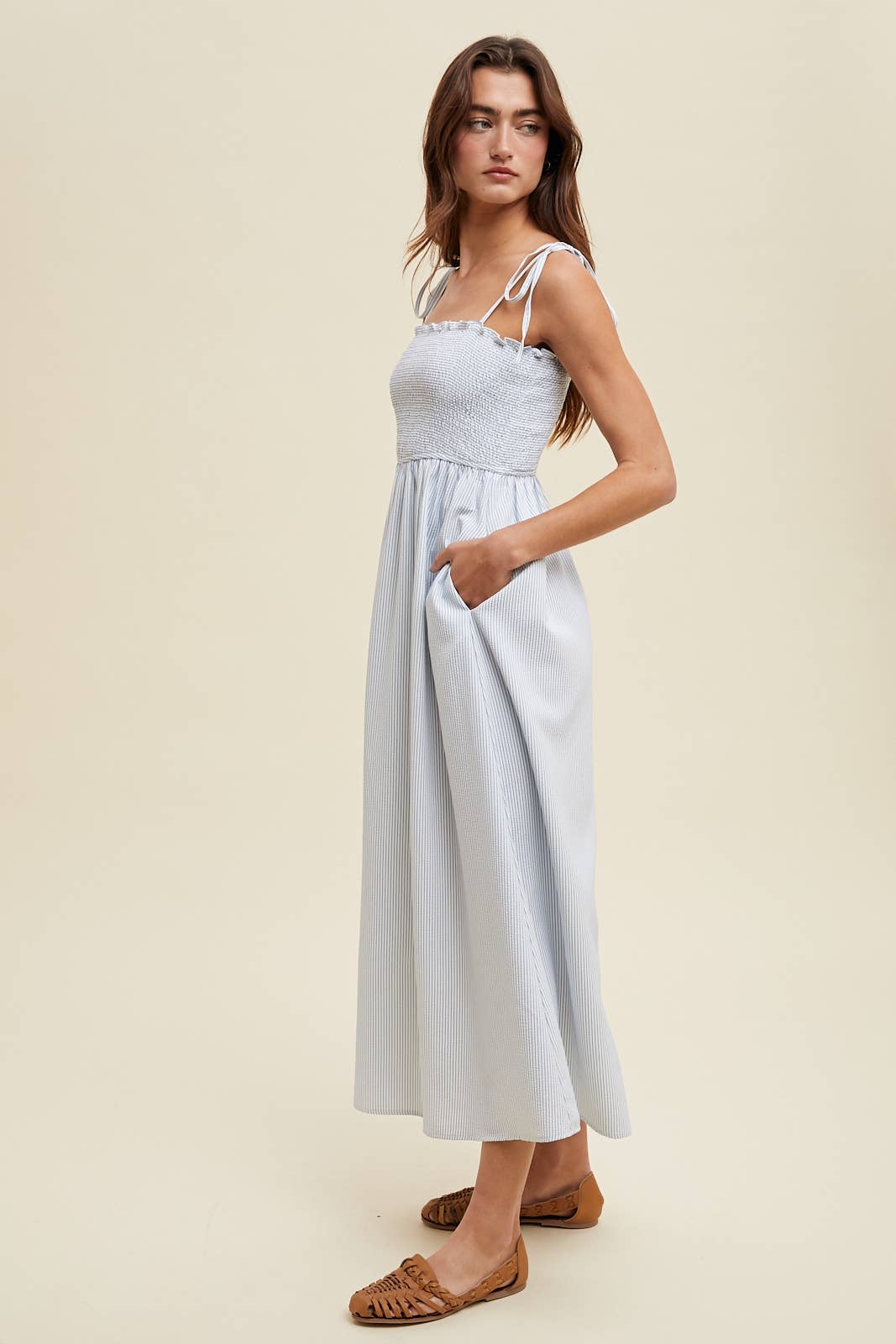 Striped Tie Shoulder Maxi Dress