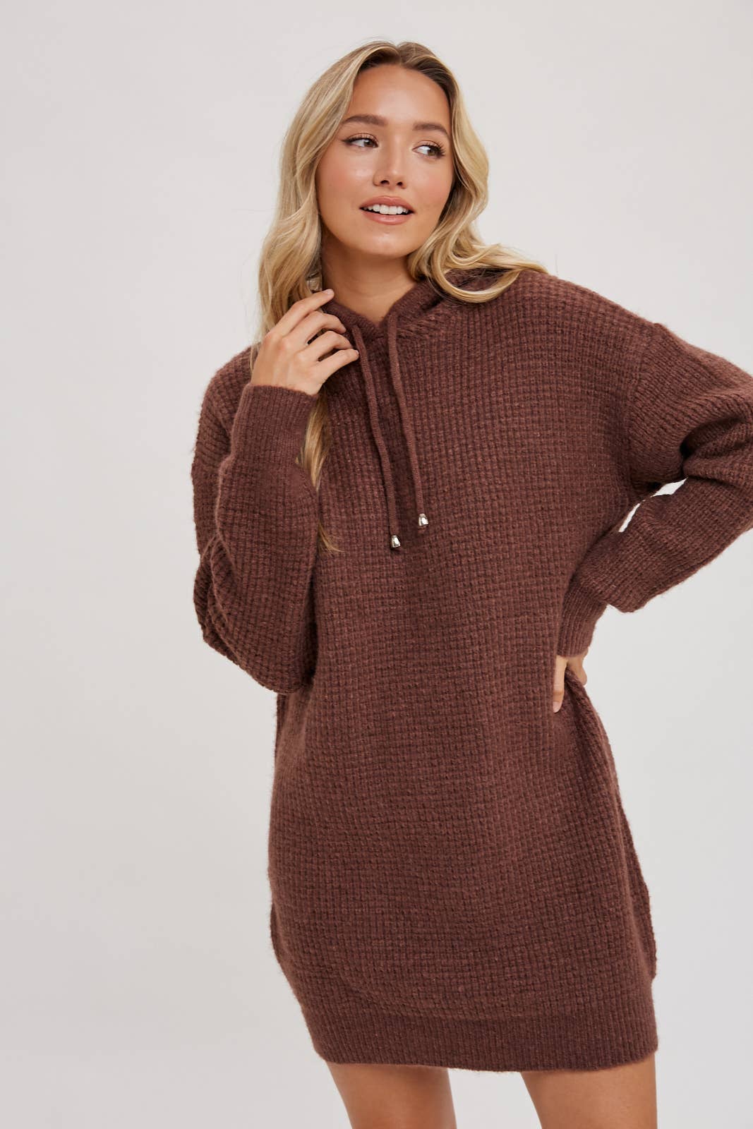 CHUNKY WAFFLE HOODIE TUNIC DRESS