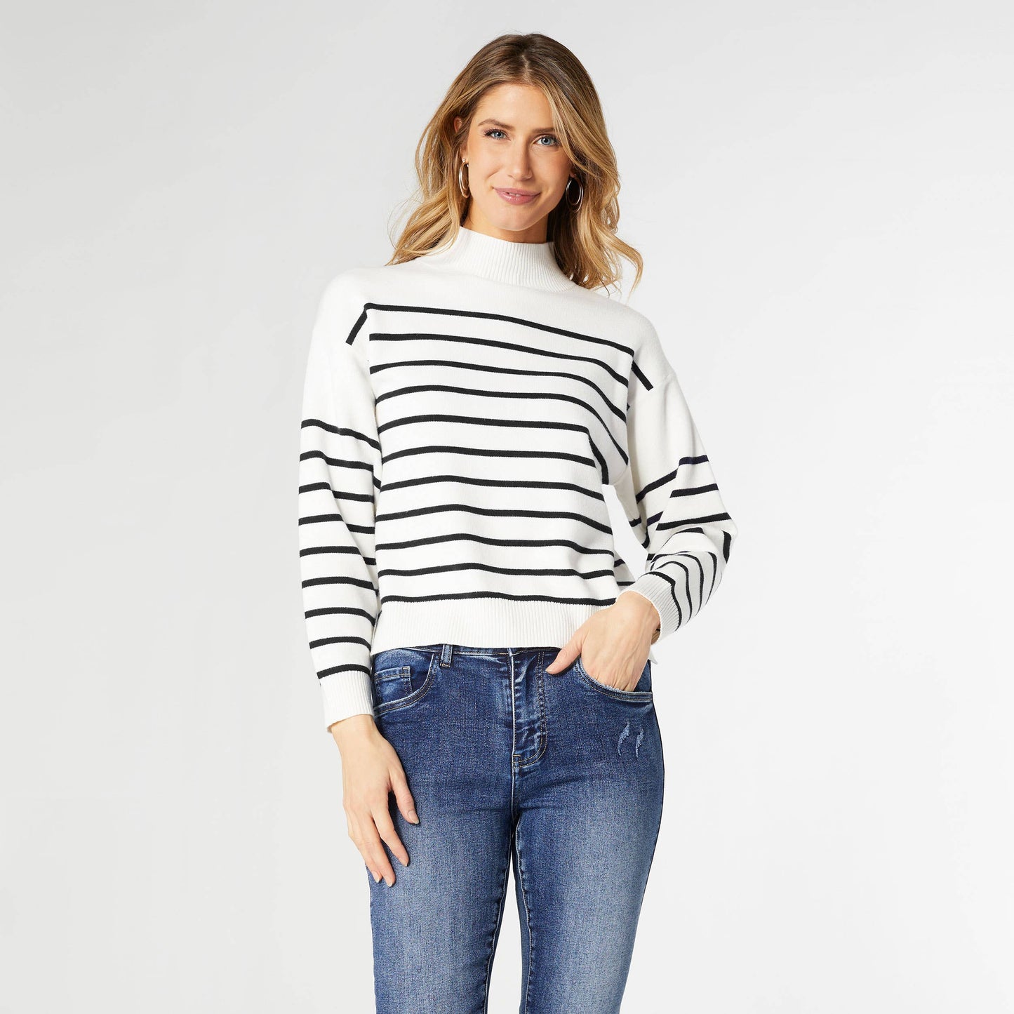 Neve Stripe Mock Neck Sweater