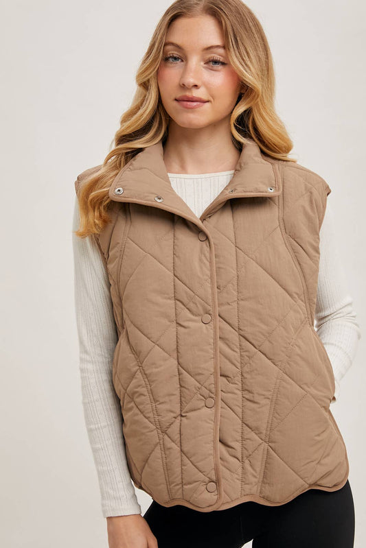 Button Down Quilted Puffer Vest with Pockets