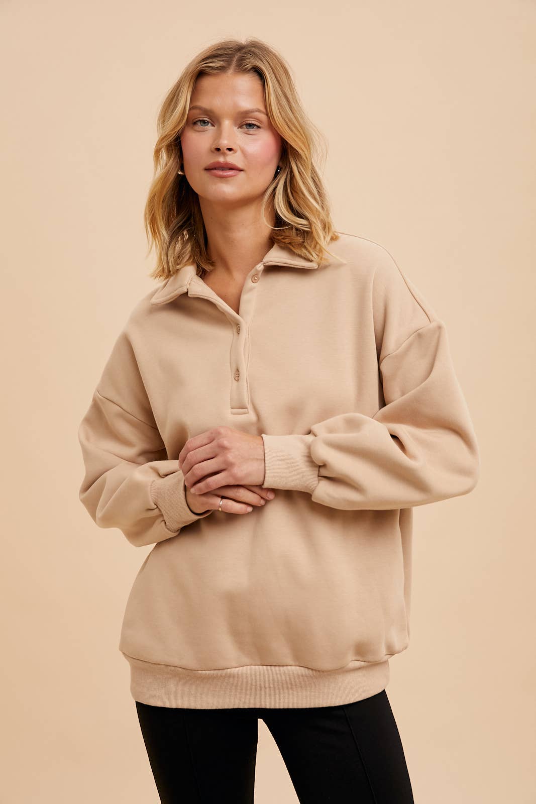 MINERAL WASHED OVERSIZED POLO PULLOVER