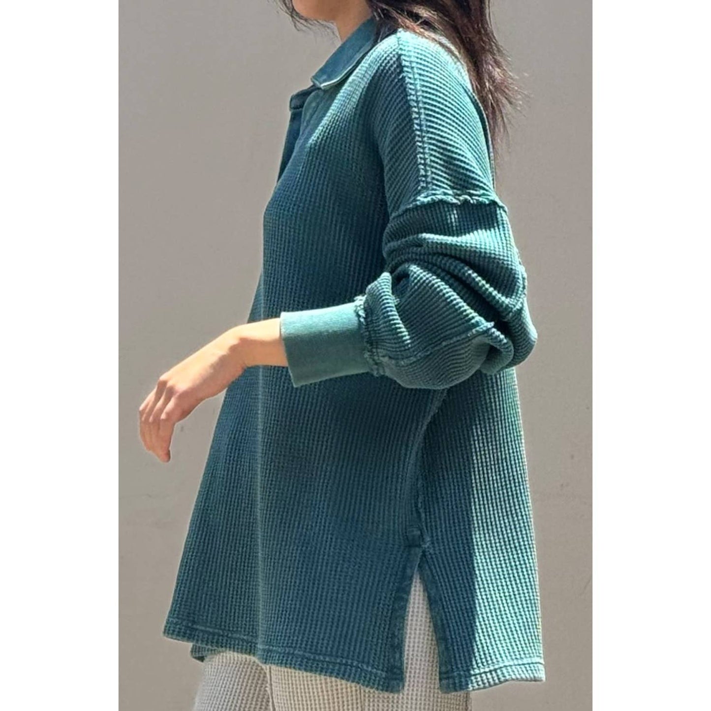 Mineral Washed Waffle Collar Tunic