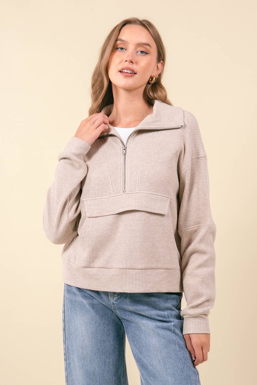 WAFFLE TEXTURED SWEATSHIRT