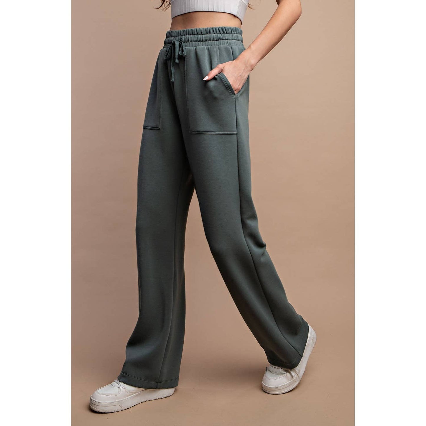 MODAL POLY SPAN STRAIGHT LOUNGE PANTS WITH POCKETS