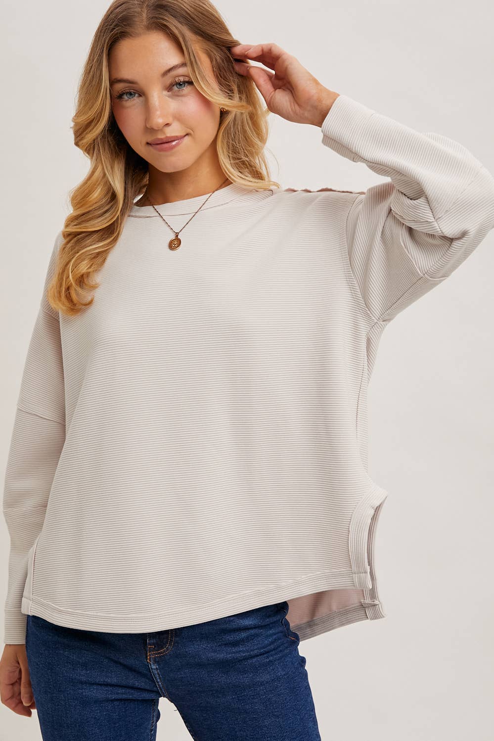 Oversized Side Slit Knit Sweatshirts