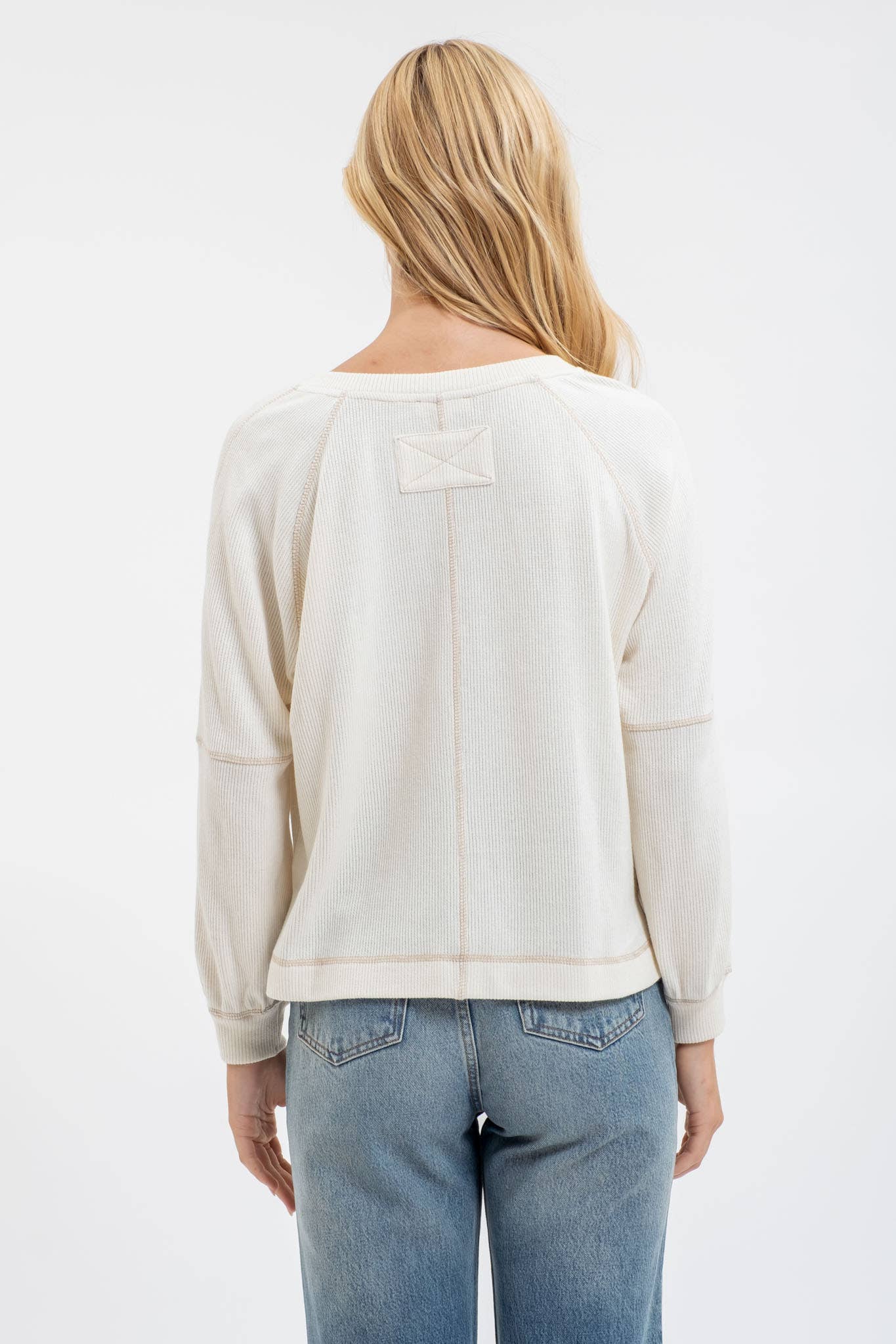 SPLIT LONG SLEEVE TOP: CREAM