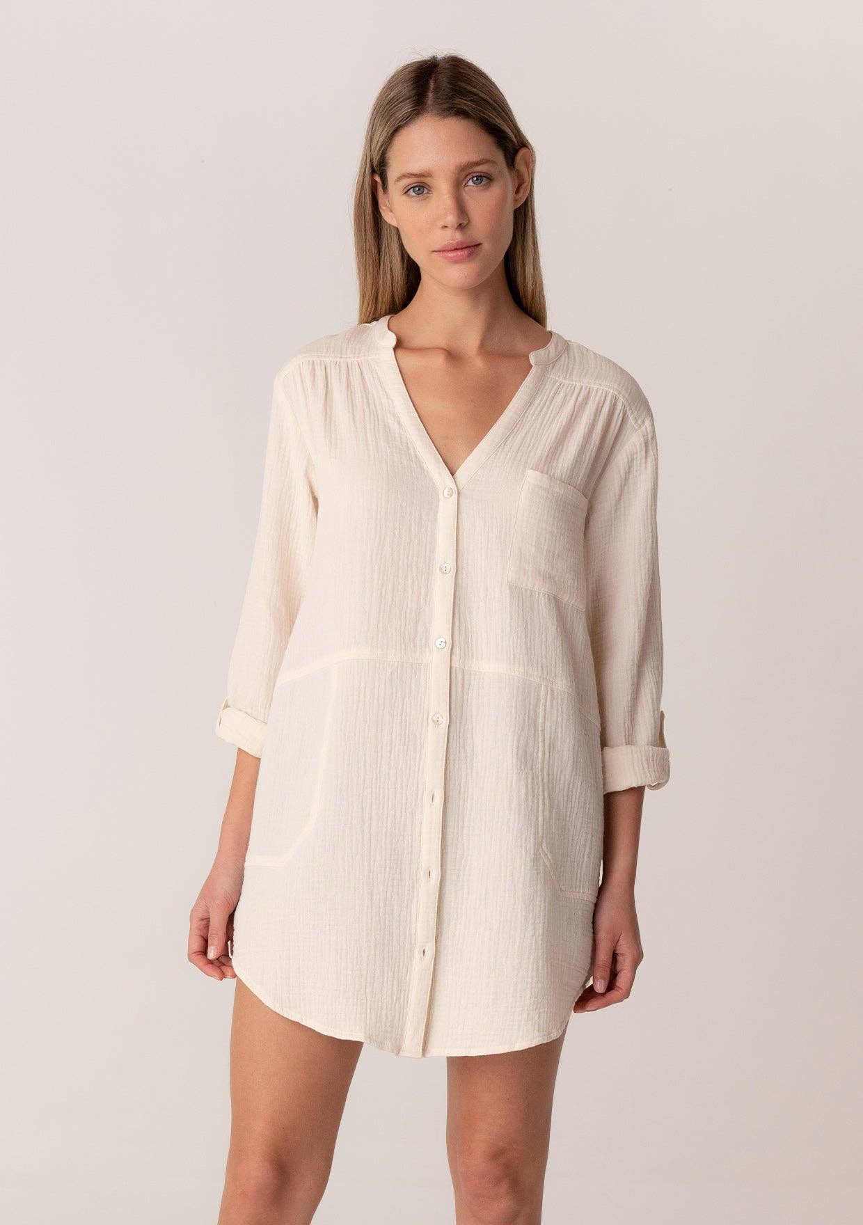 Breezy Cotton Gauze Button Front Tunic Top