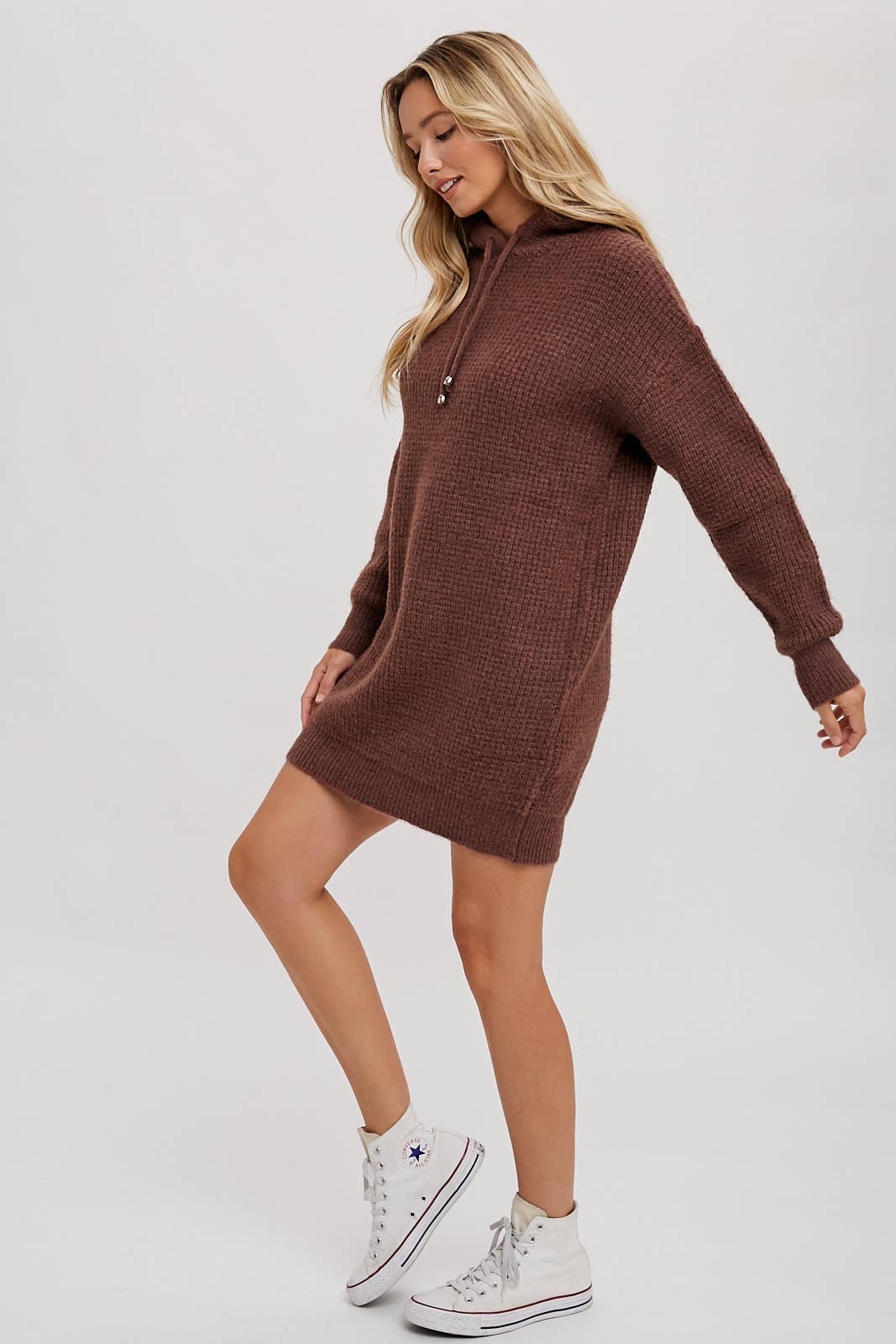 CHUNKY WAFFLE HOODIE TUNIC DRESS