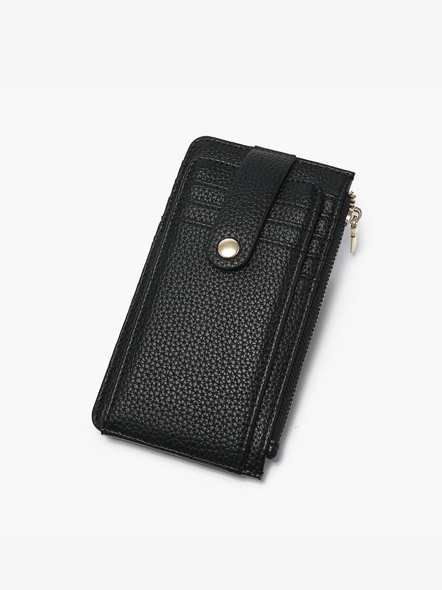 Mae Multi-Card Vegan Leather Strap Snap Closure  Flat Wallet