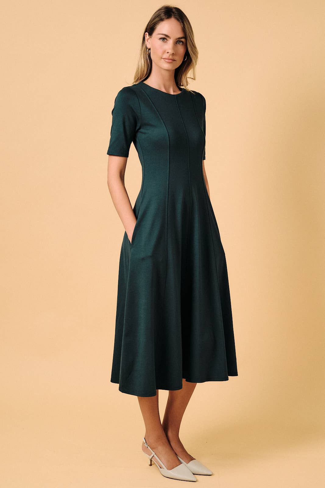 Elbow Sleeve Midi Dress