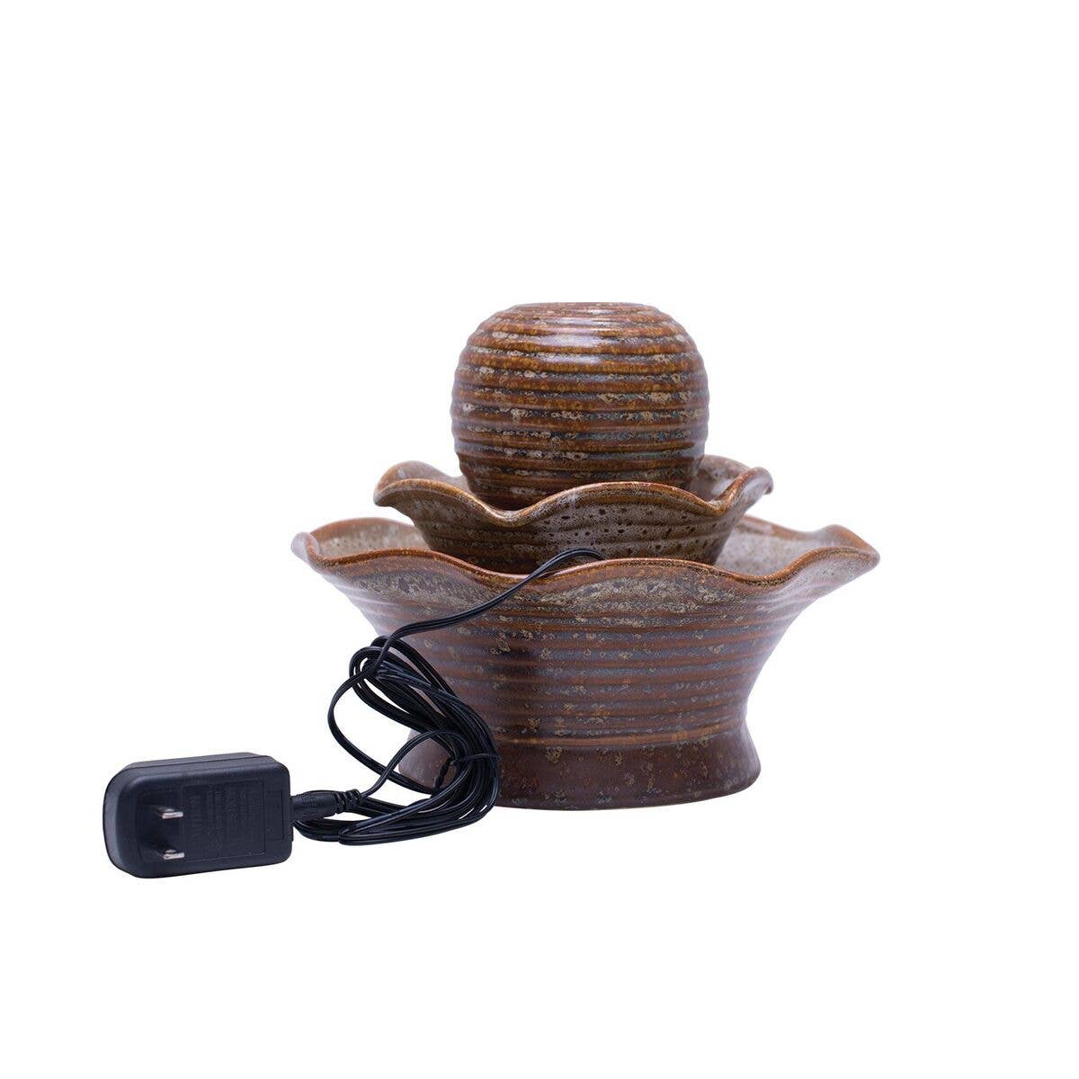 Brown Tiered Ball Garden Water Fountain with Pump