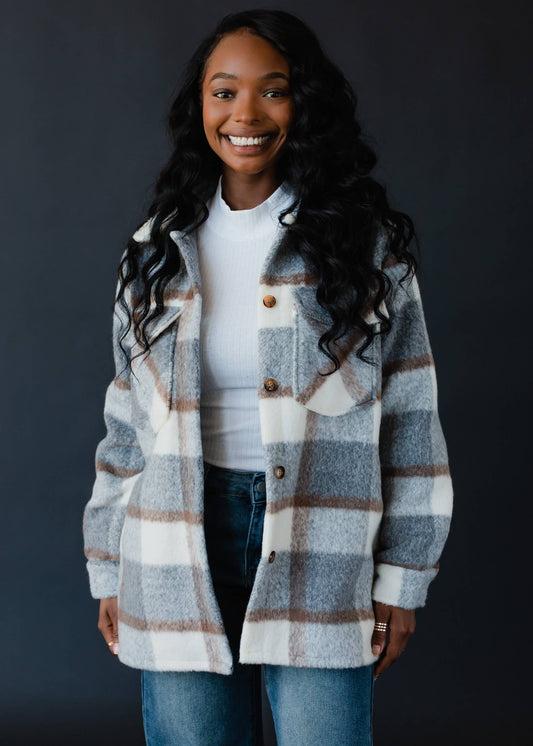 Gray, Brown & Cream Plaid Jacket