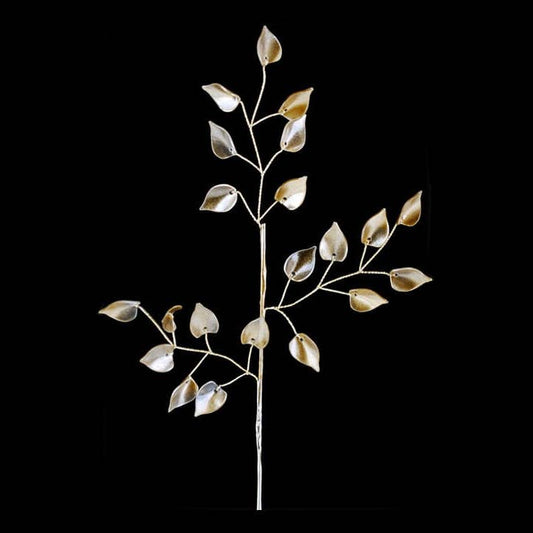 Artificial Gold Wired Twig Pick with Hanging Leaves - 12.5"