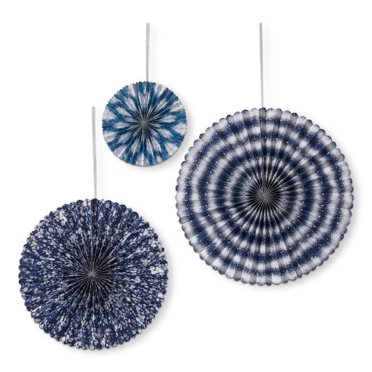Blue Paper Fans - Set of 3